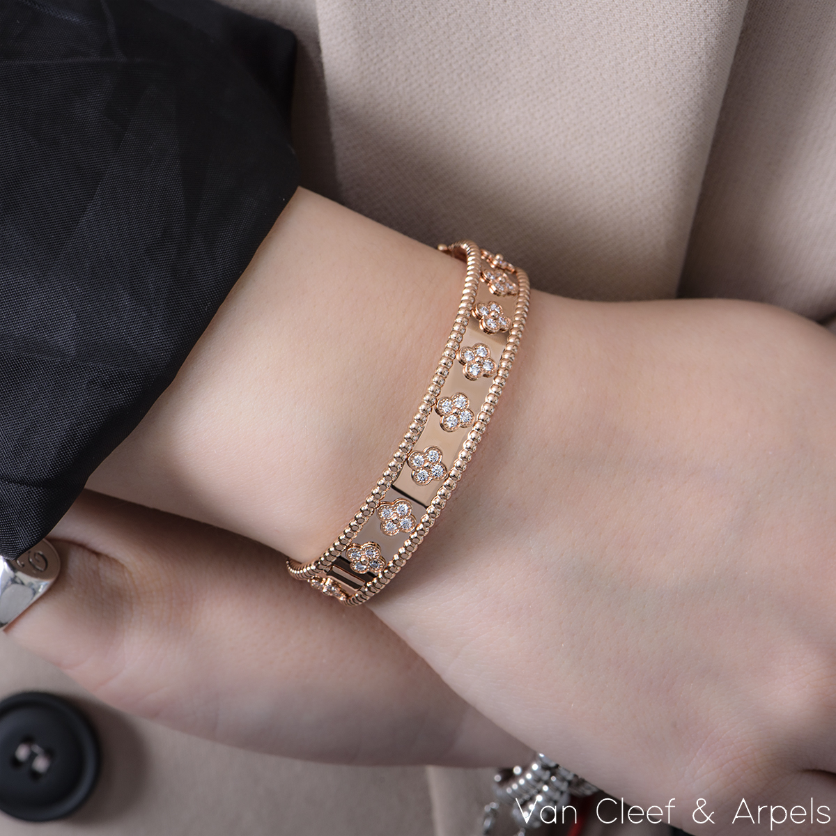 Van Cleef & Arpels Bracelet, Rose Gold & Diamond Clovers - Perlee